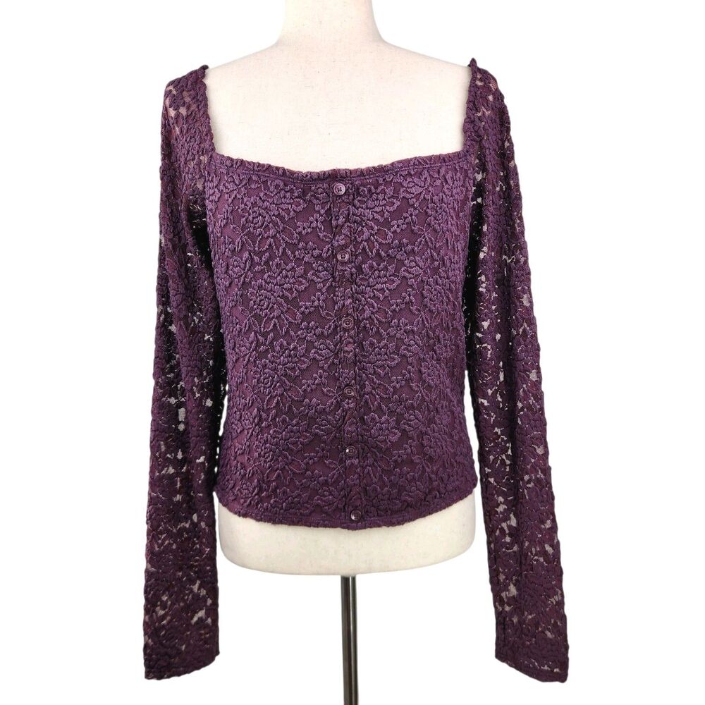 Abercrombie Fitch Milkmaid Long Sleeve Top XL Floral Lace Sleeves Fairy Y2k